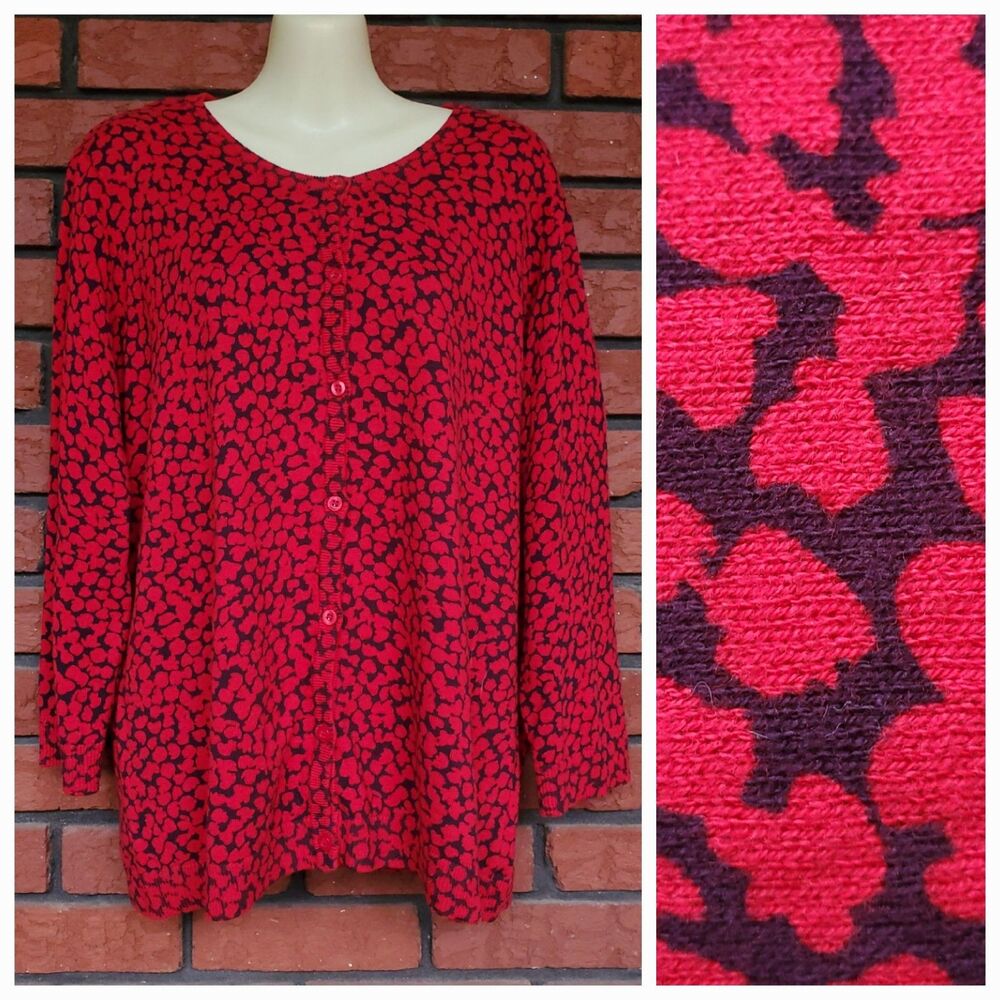 Kim Rogers Cardigan Sweater Size L Red 100% Cotton Button Up Casual Preppy